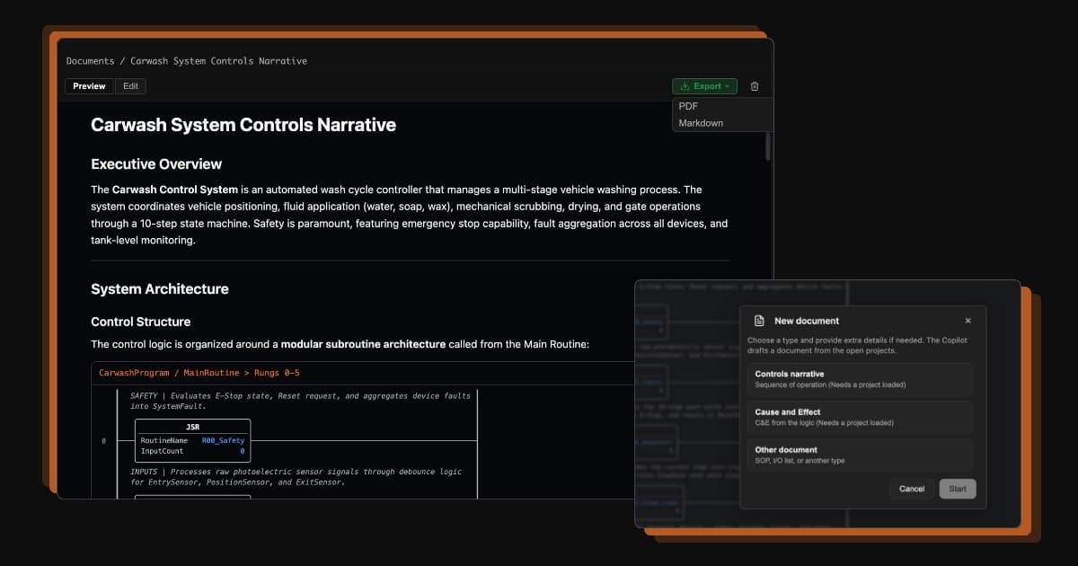 Documents list in the IDE sidebar