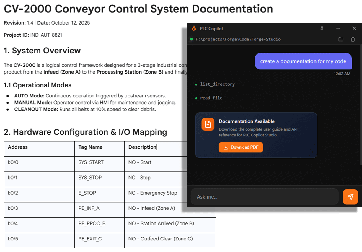 PLC Copilot can create structured documentation from your program on Autopilot