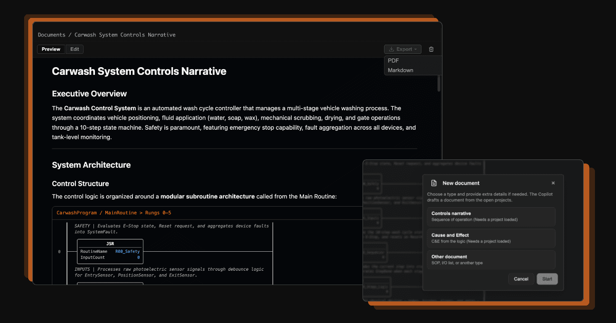 Turn PLC Logic into Controls Narratives and SOPs without Starting from Scratch