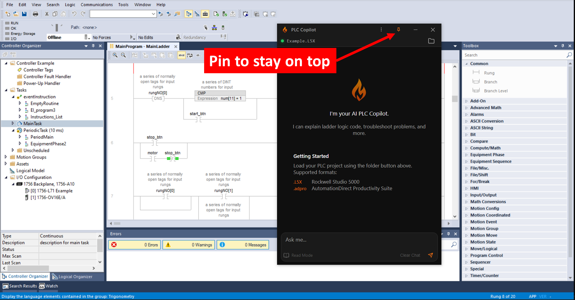 Pinning PLC Copilot to stay on top